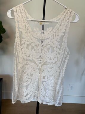 Cream Embroidered Lace Tank Top
